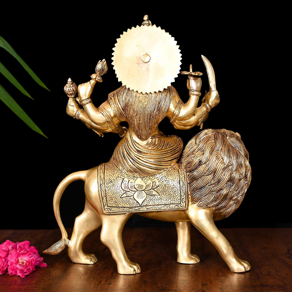 Brass Goddess Durga Sitting on Lion Superfine Idol (16.5 Inch) Vedansh Craft