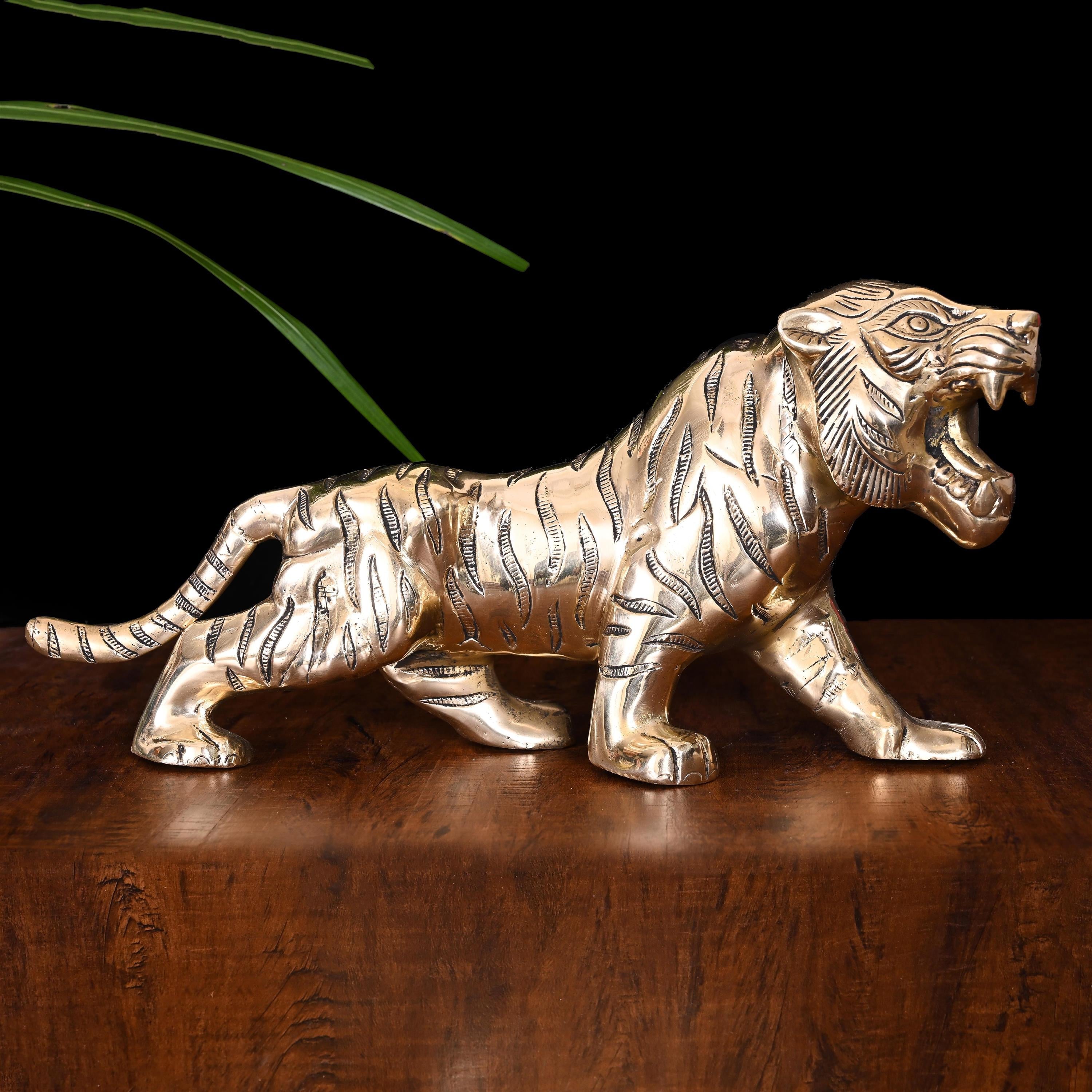 Brass Fierce Roaring Tiger Statue (7.2 Inch) Vedansh Craft