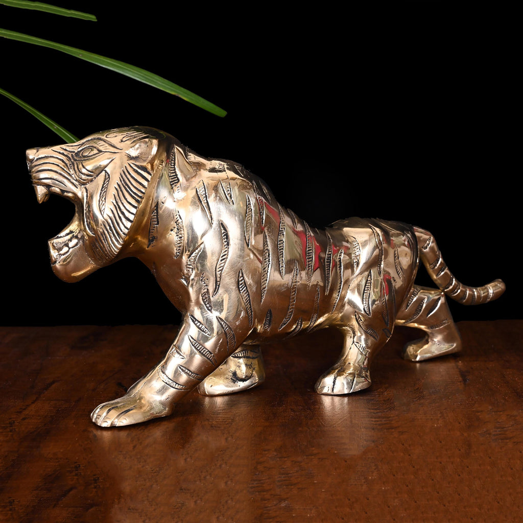 Brass Fierce Roaring Tiger Statue (7.2 Inch) Vedansh Craft