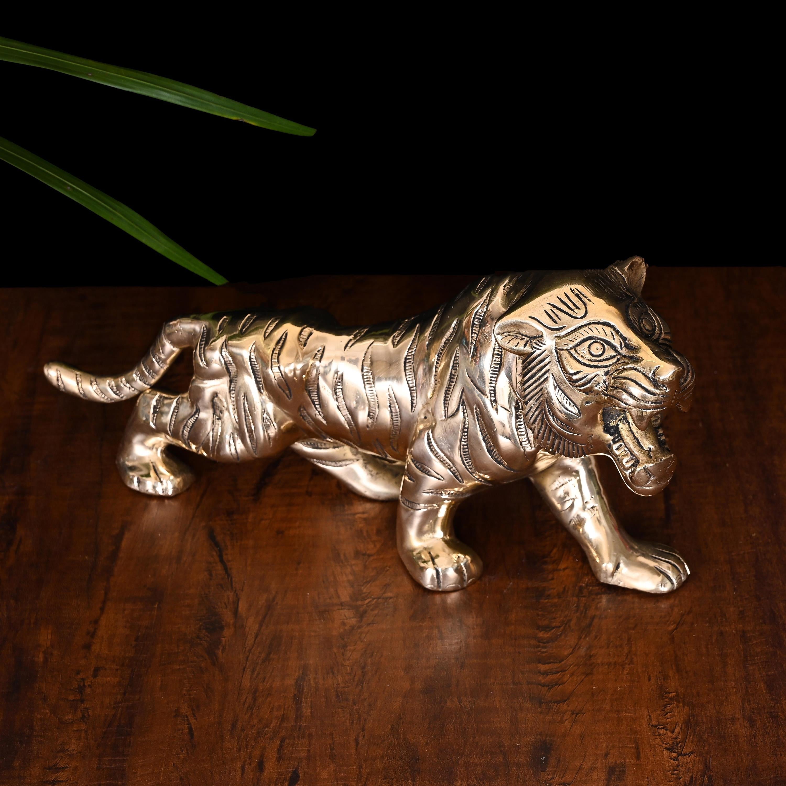 Brass Fierce Roaring Tiger Statue (7.2 Inch) Vedansh Craft