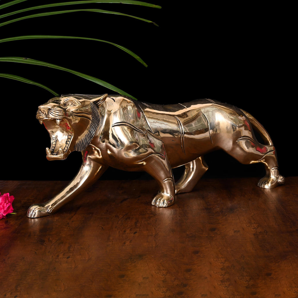 Brass Majestic Roaring Tiger Statue (7.5 Inch) Vedansh Craft