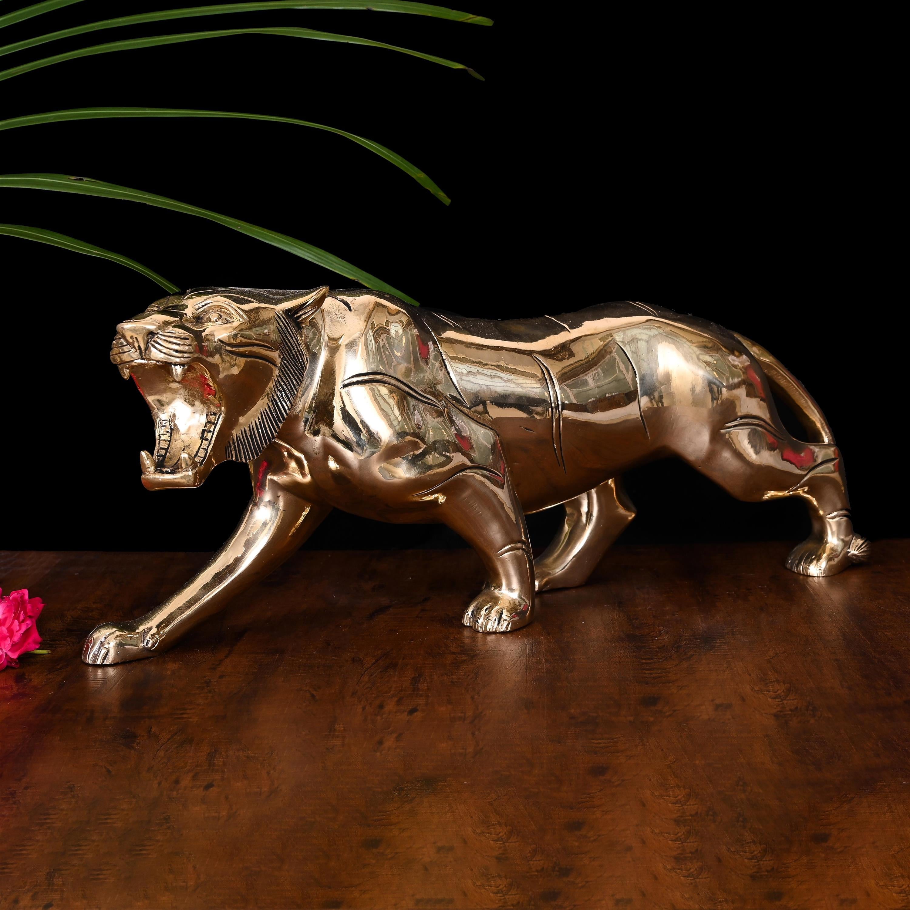 Brass Majestic Roaring Tiger Statue (7.5 Inch) Vedansh Craft