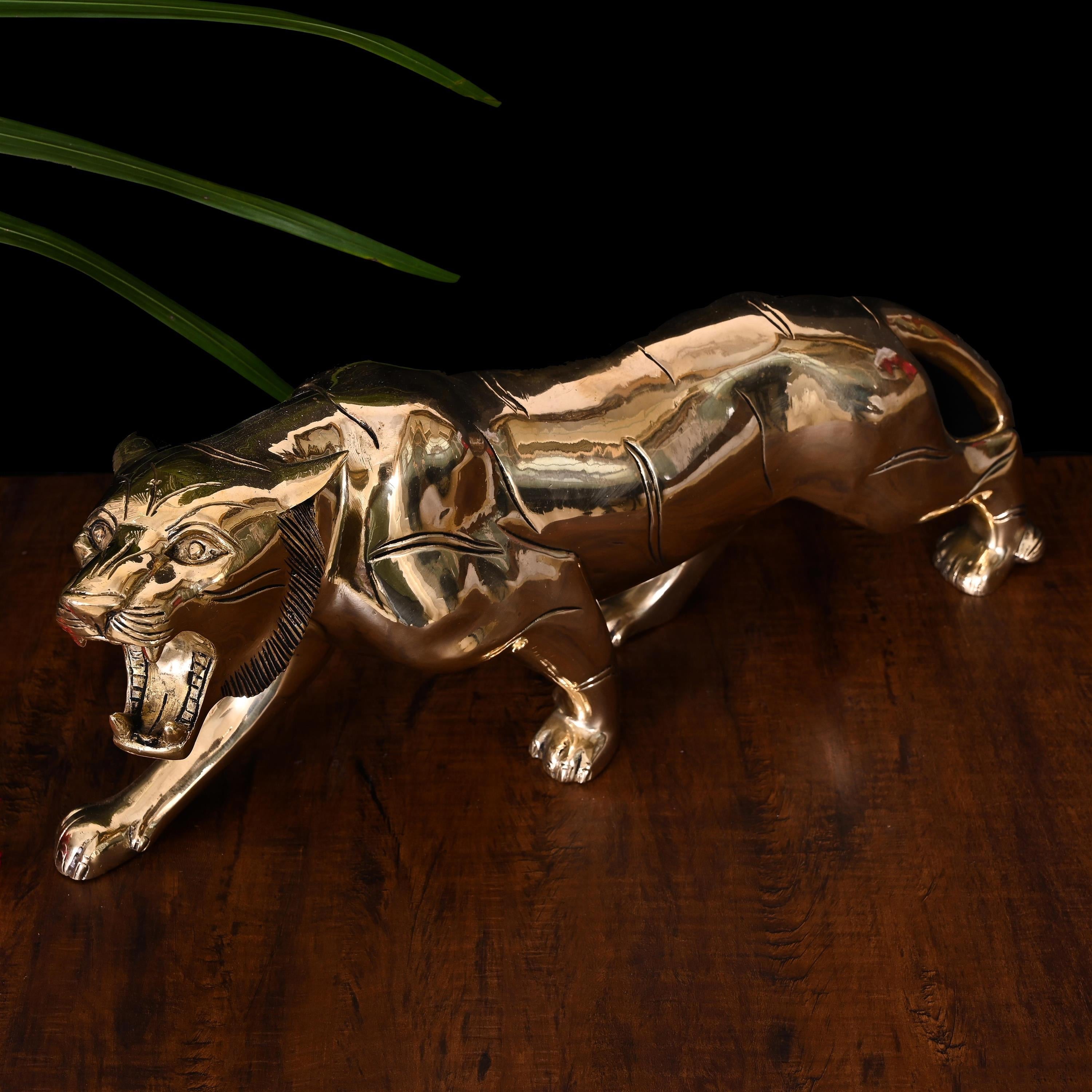 Brass Majestic Roaring Tiger Statue (7.5 Inch) Vedansh Craft