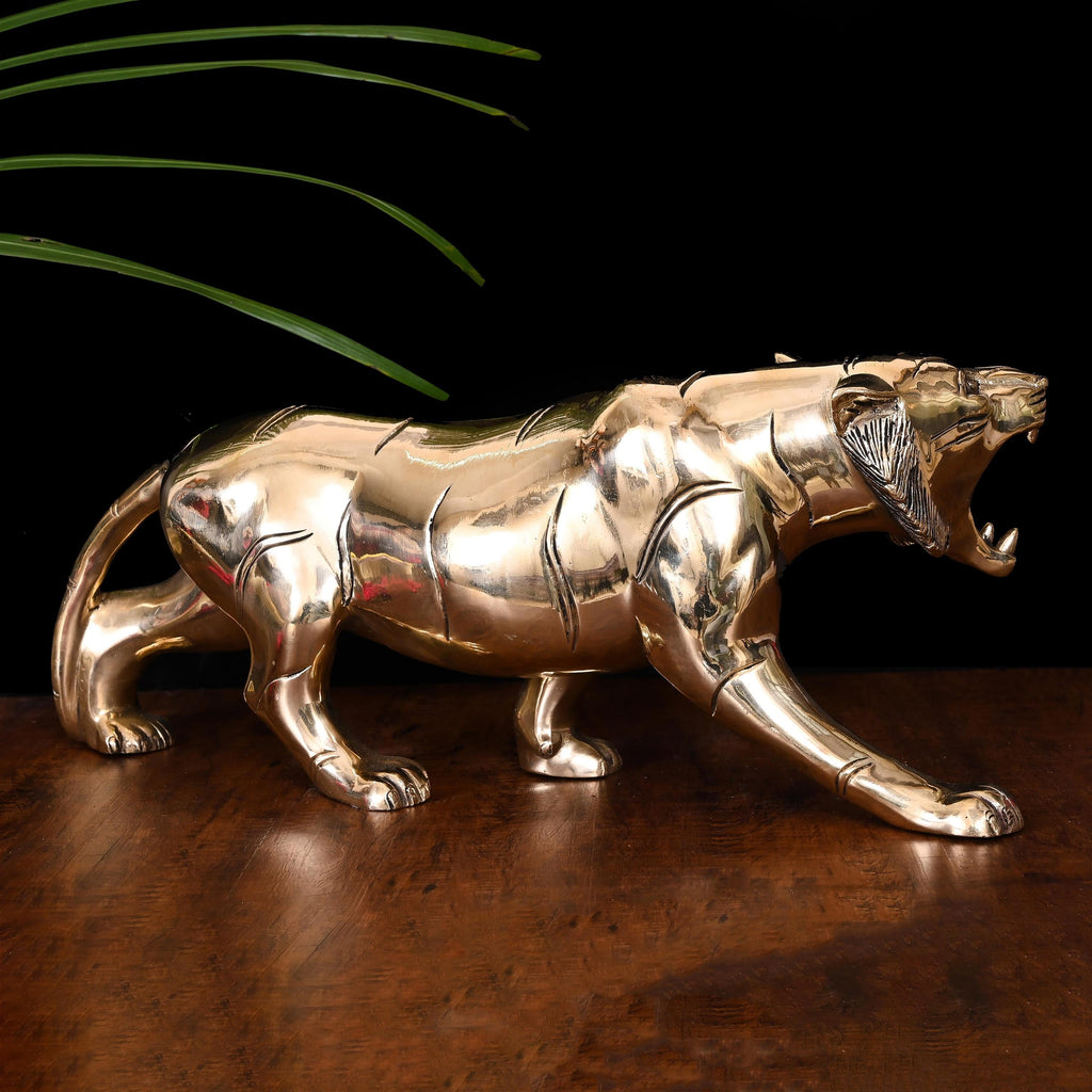 Brass Majestic Roaring Tiger Statue (7.5 Inch) Vedansh Craft