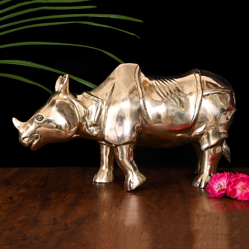 Brass Rhino Statue Figurine (10 Inch) Vedansh Craft