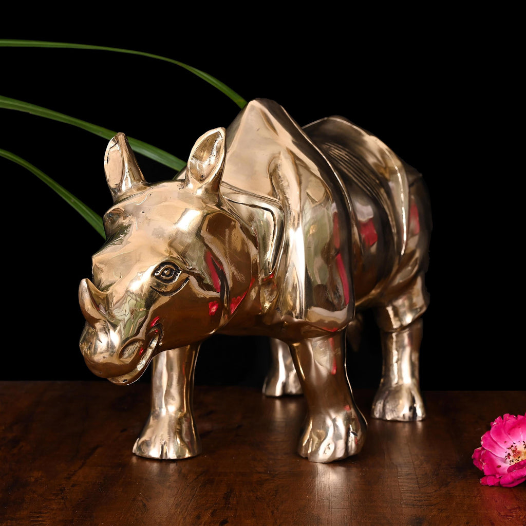 Brass Rhino Statue Figurine (10 Inch) Vedansh Craft