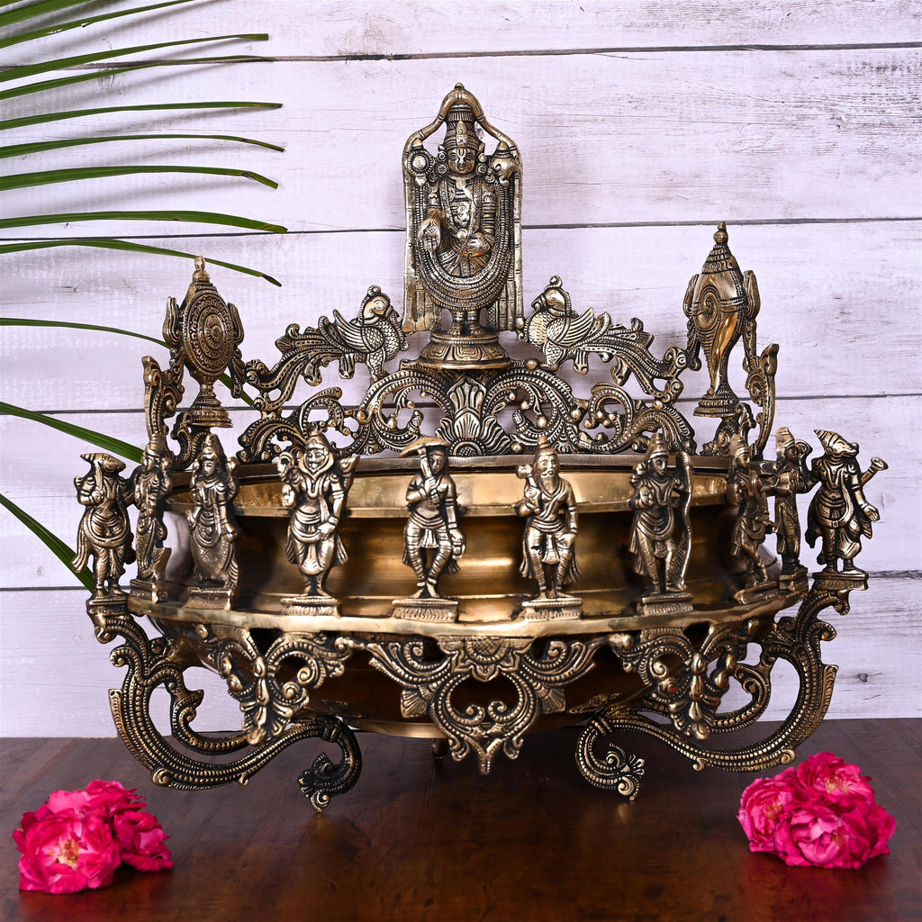 Brass Traditional Dashavatara /Vishnu Avatar Urli (16.5 Inch) Vedansh Craft