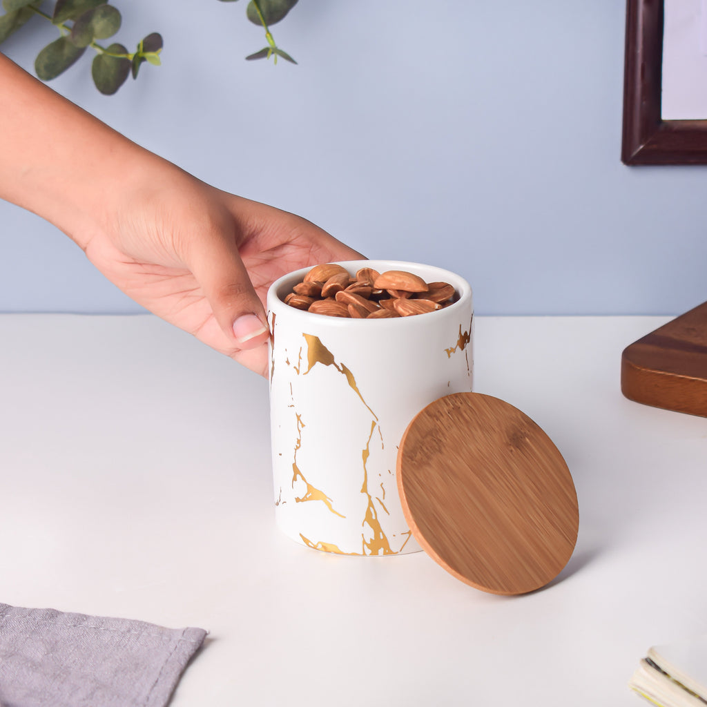 Auric Marble White Jar with Lid Nestasia