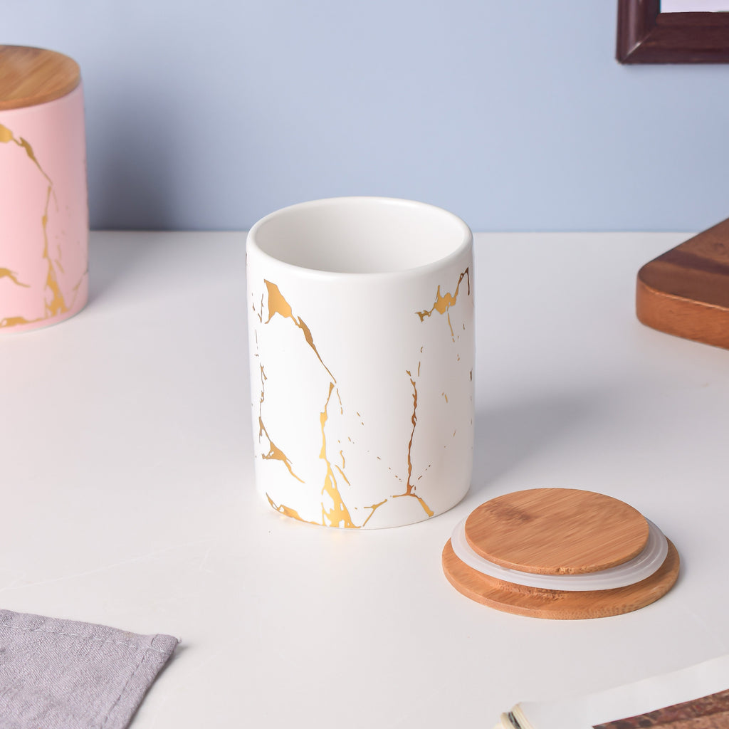 Auric Marble White Jar with Lid Nestasia