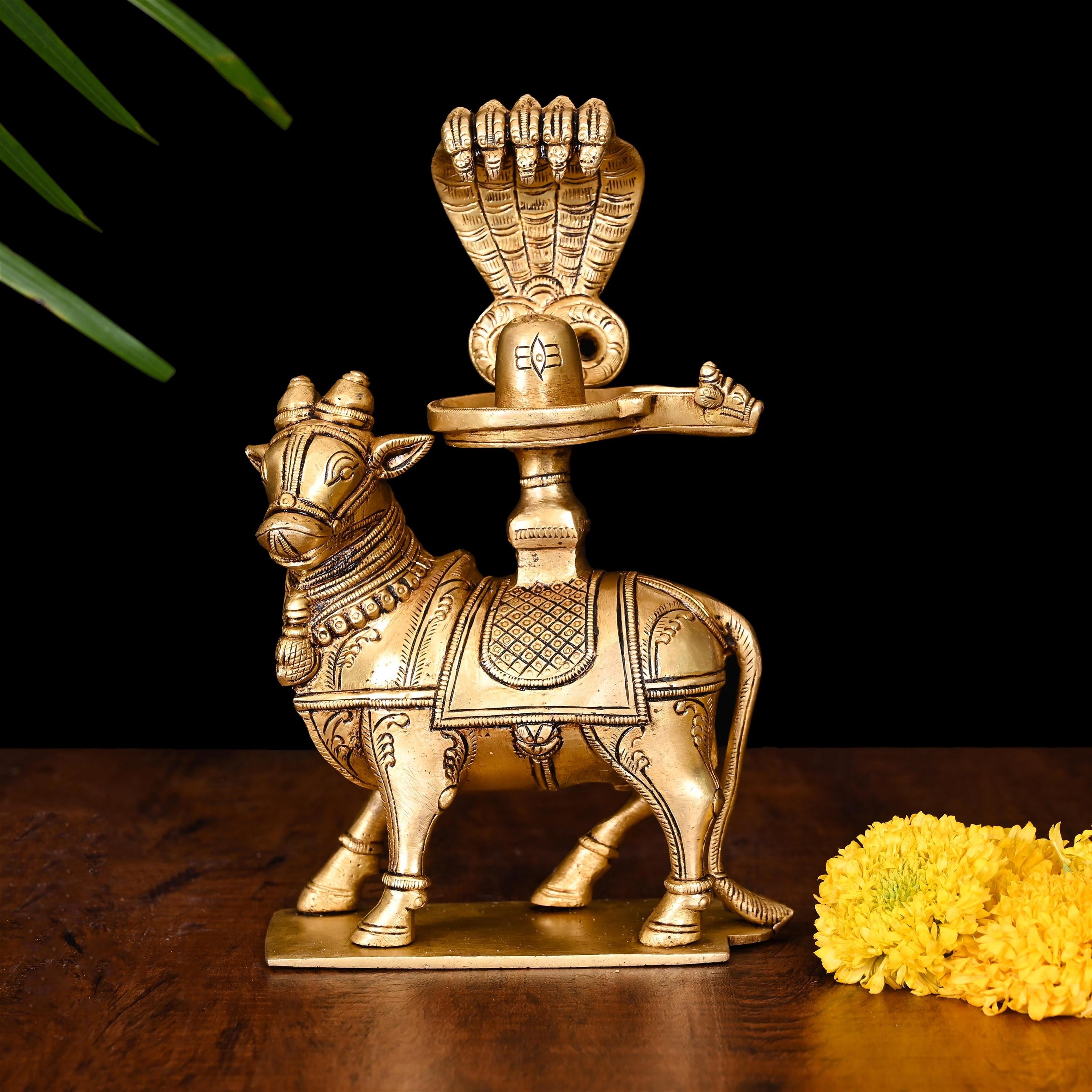 Brass Superfine Nandi With Shivling Idol (8 Inch) Vedansh Craft