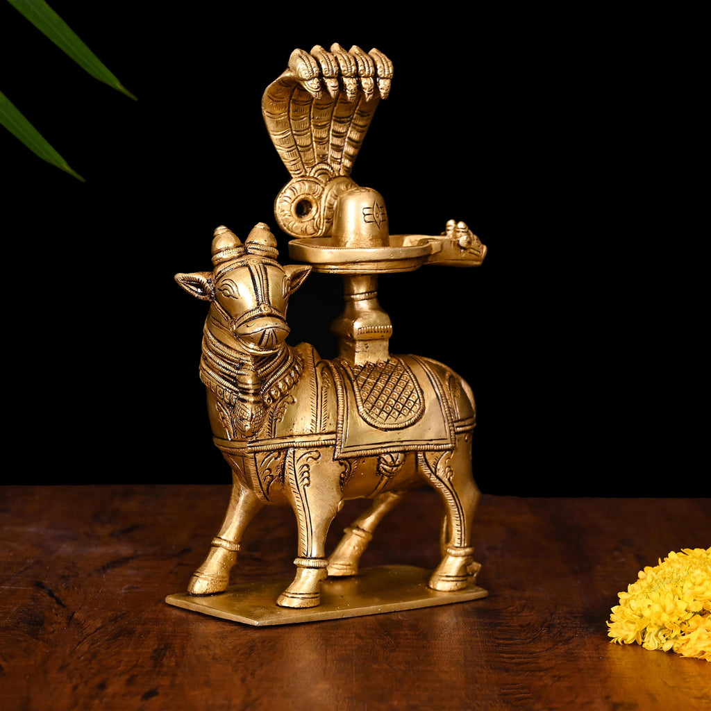 Brass Superfine Nandi With Shivling Idol (8 Inch) Vedansh Craft