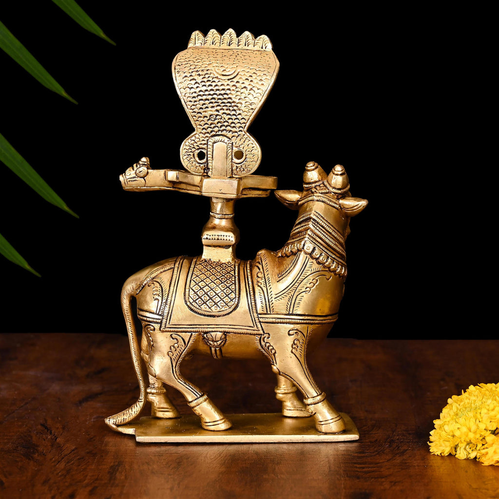 Brass Superfine Nandi With Shivling Idol (8 Inch) Vedansh Craft