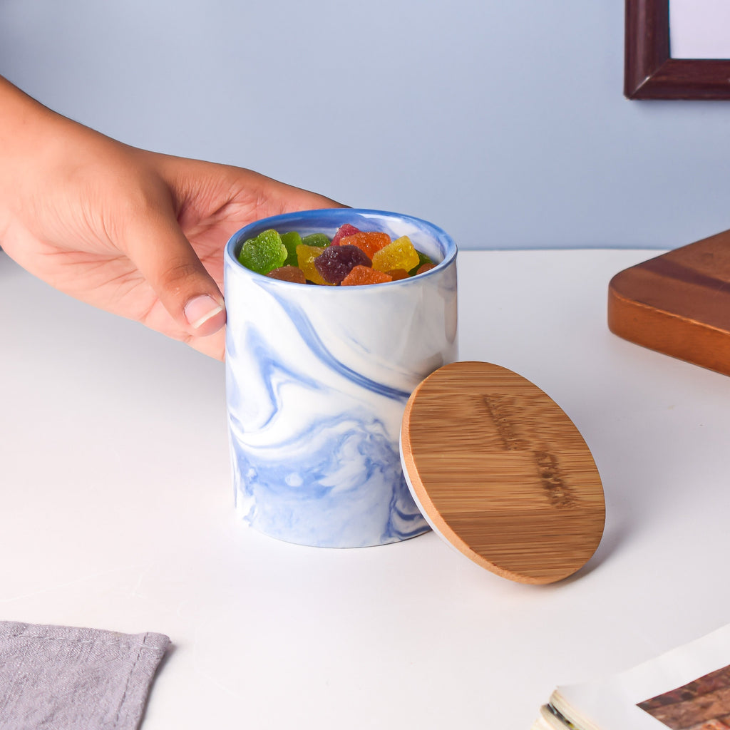 Marble Blue Jar with Lid Nestasia