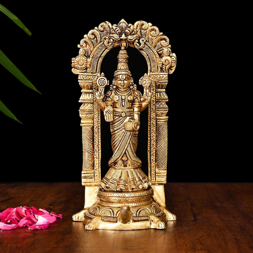 Brass Standing Tirupati Balaji/Venkateshwar Idol On Tortoise (8 Inch) Vedansh Craft