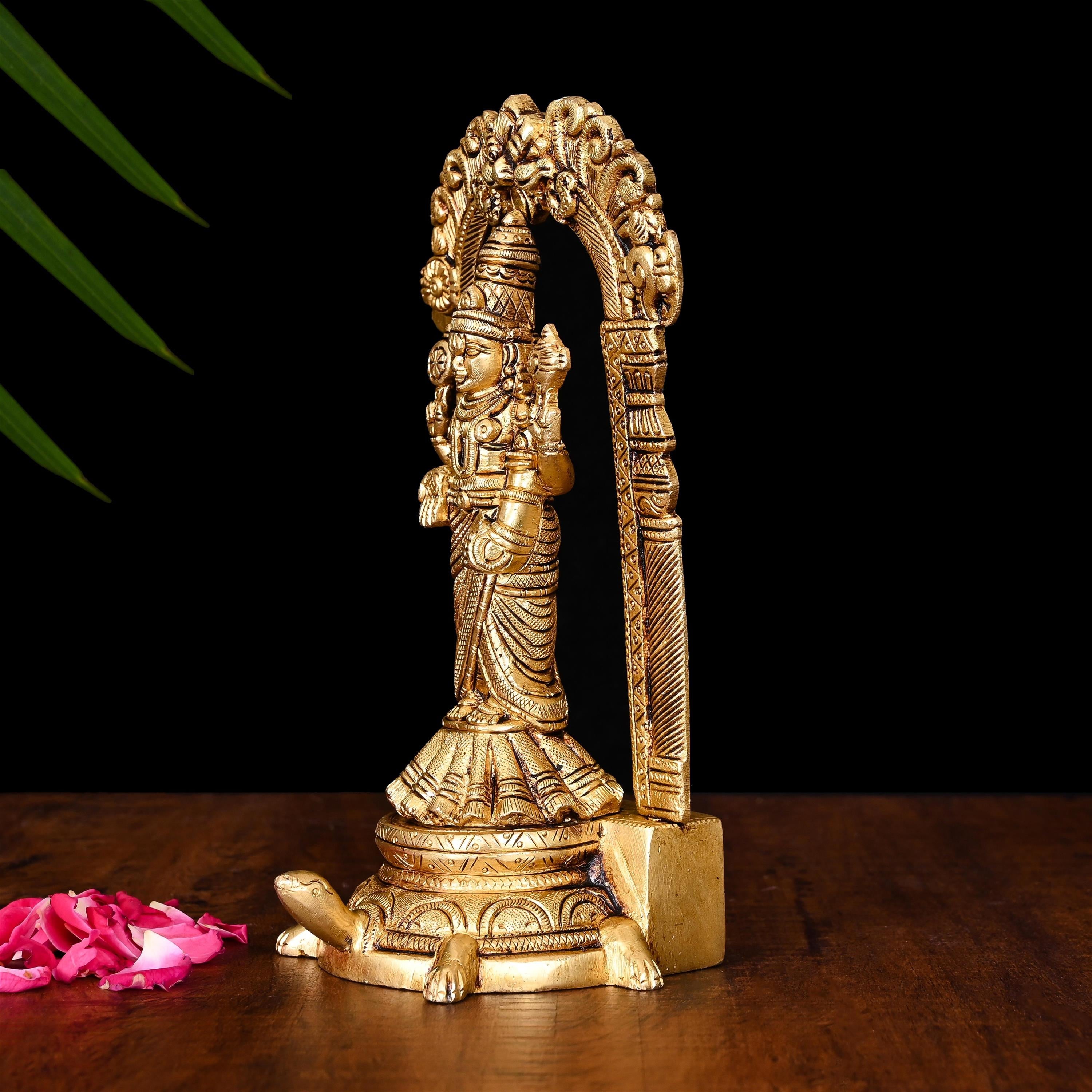 Brass Standing Tirupati Balaji/Venkateshwar Idol On Tortoise (8 Inch) Vedansh Craft