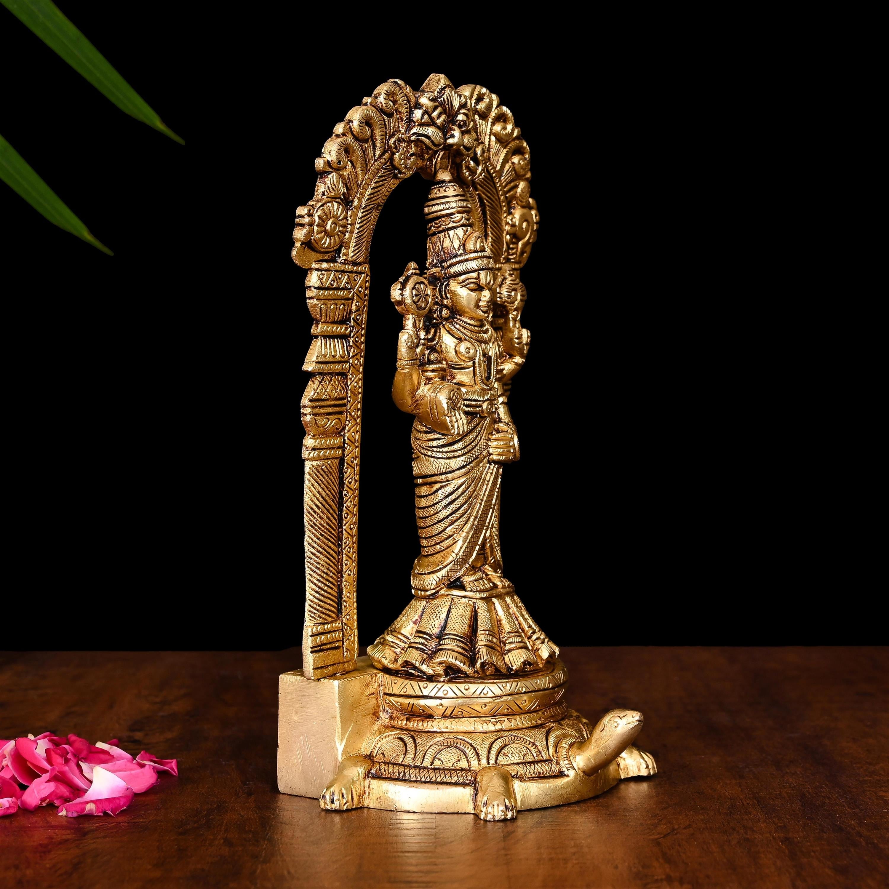Brass Standing Tirupati Balaji/Venkateshwar Idol On Tortoise (8 Inch) Vedansh Craft