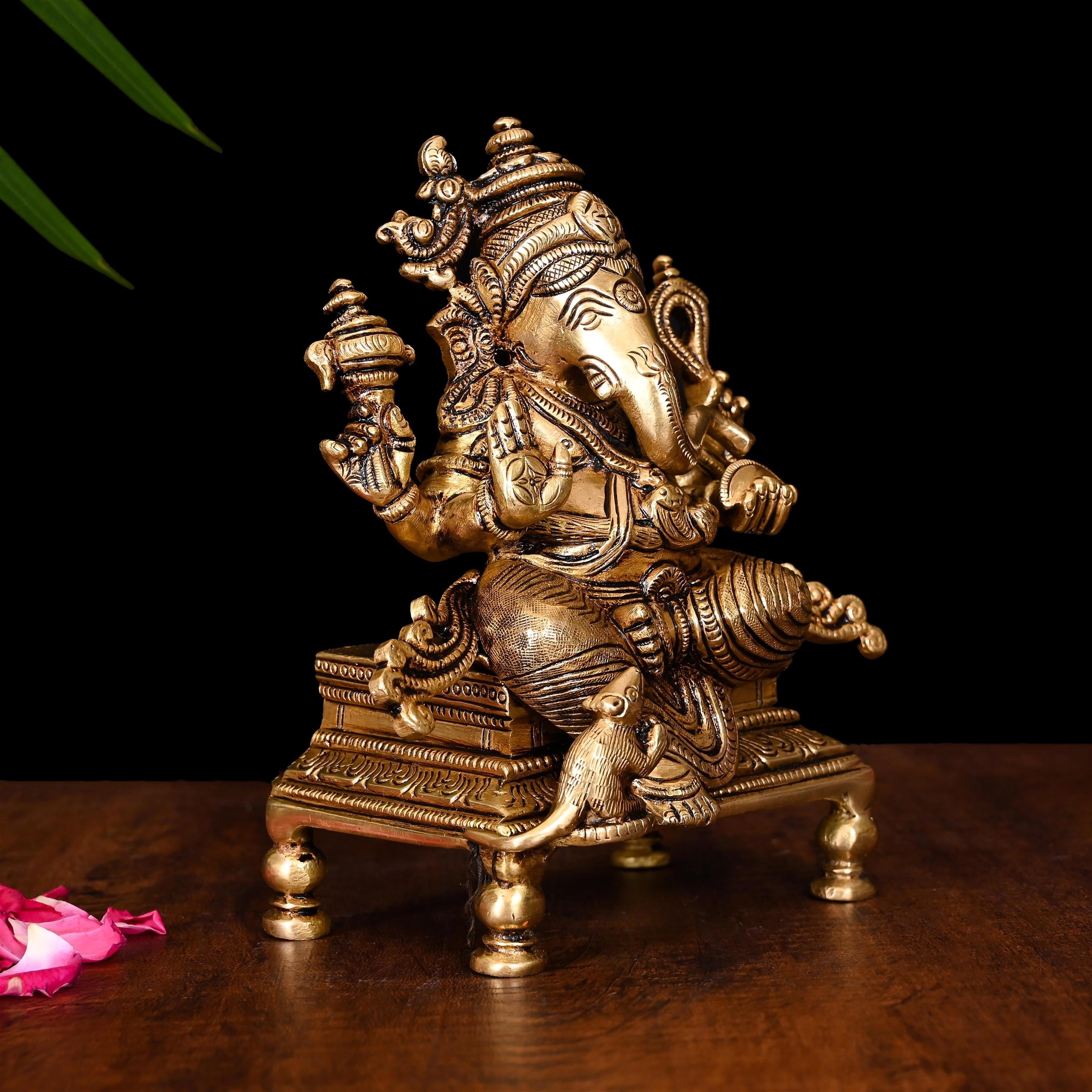 Brass Superfine Chowki Sitting Ganesha Idol (6.5 Inch) Vedansh Craft