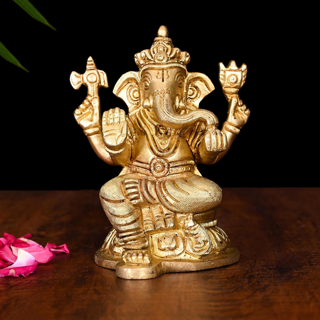 Brass Superfine Sitting Ganesha Idol (4.8 Inch) Vedansh Craft