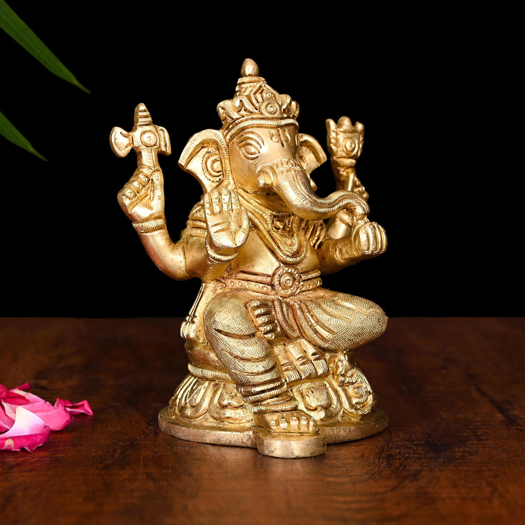 Brass Superfine Sitting Ganesha Idol (4.8 Inch) Vedansh Craft