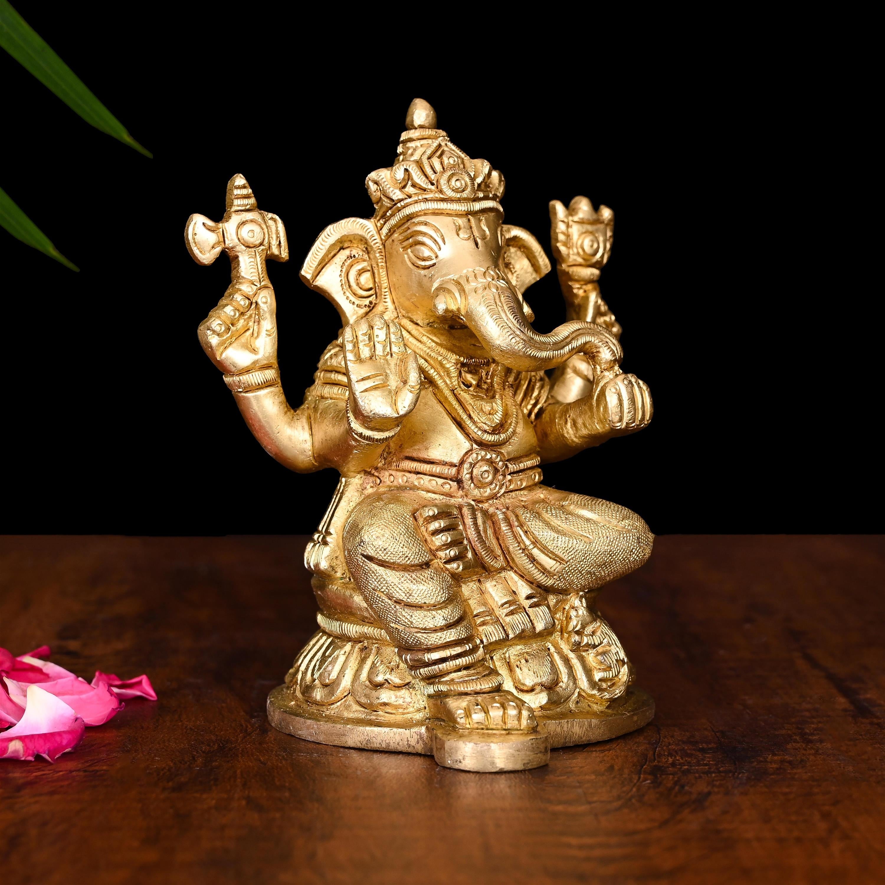 Brass Superfine Sitting Ganesha Idol (4.8 Inch) Vedansh Craft