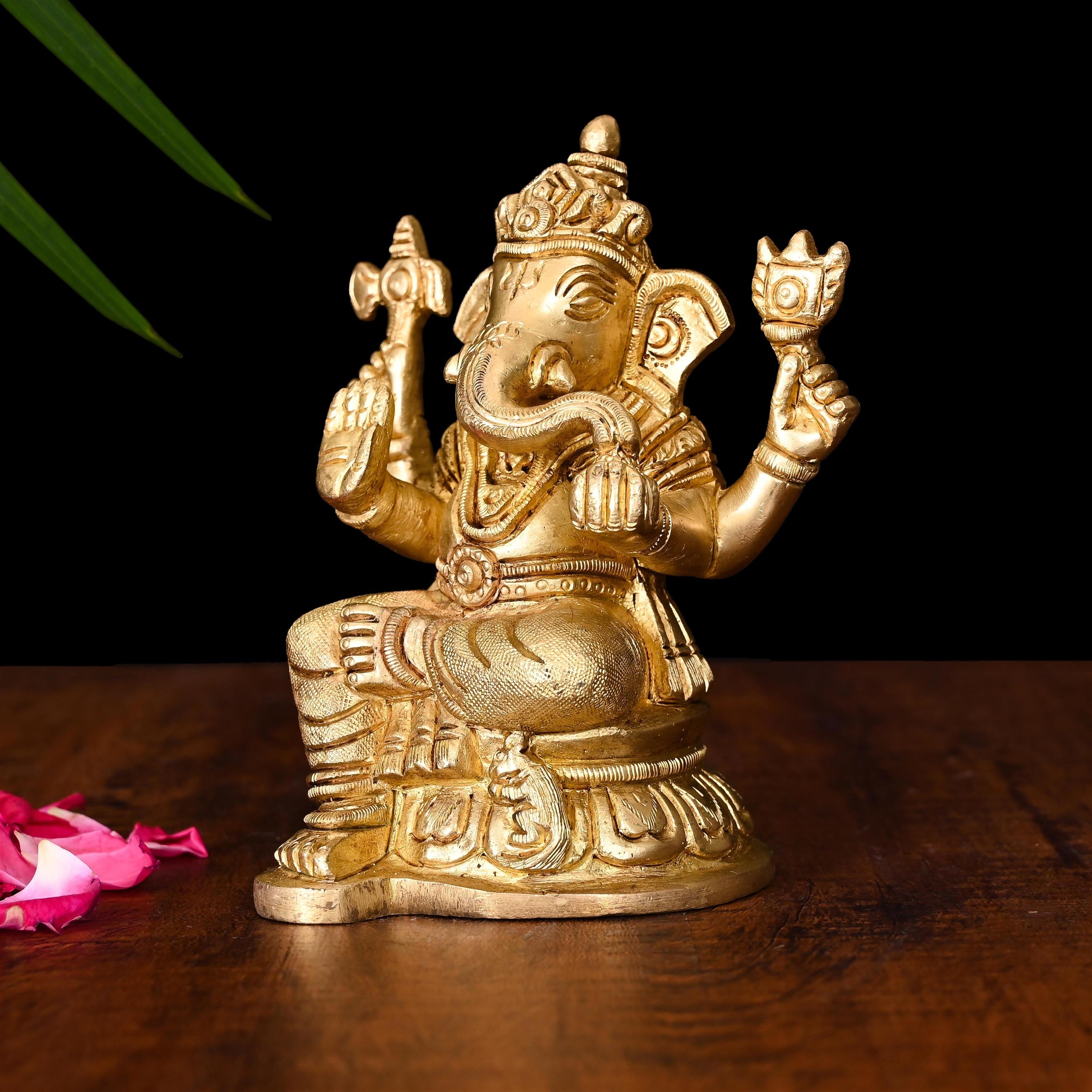 Brass Superfine Sitting Ganesha Idol (4.8 Inch) Vedansh Craft