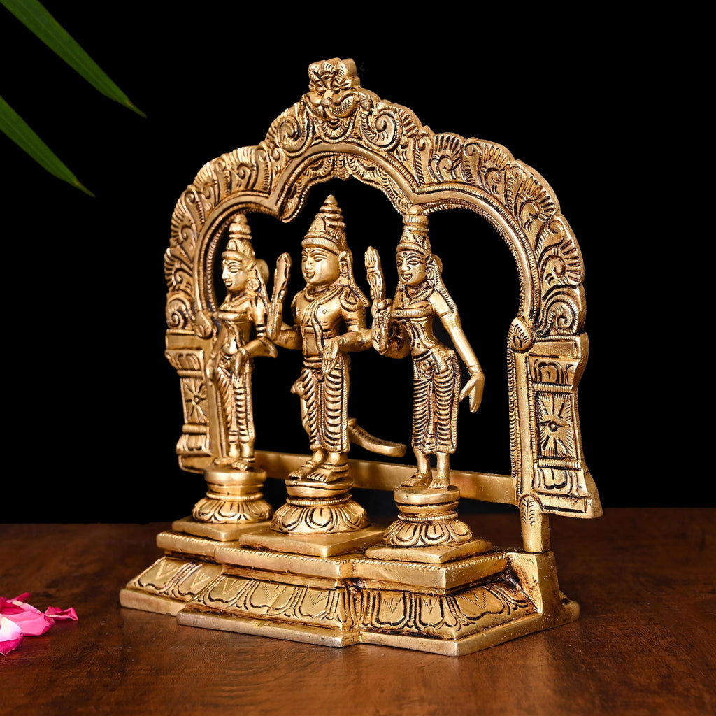 Brass Standing Lord Murugan With Devasena And Valli Idol Set (8.5 Inch) Vedansh Craft