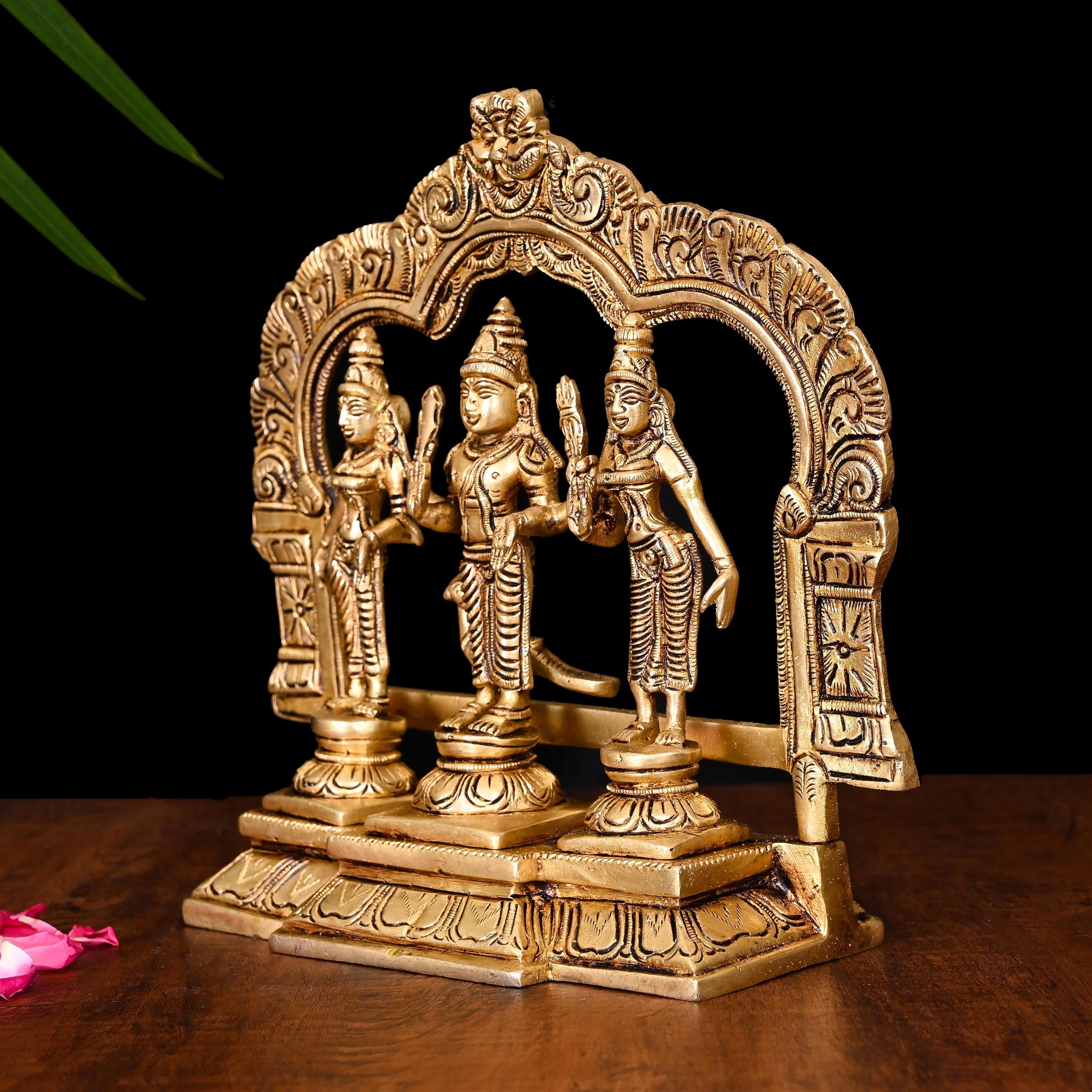 Brass Standing Lord Murugan With Devasena And Valli Idol Set (8.5 Inch) Vedansh Craft