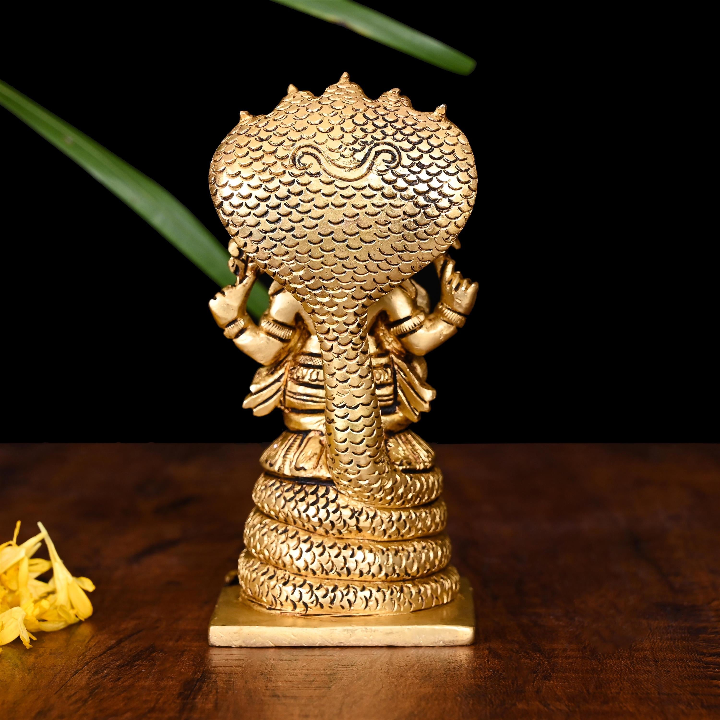 Brass Sitting Ganesha On Sheshnaag Idol (5 Inch) Vedansh Craft