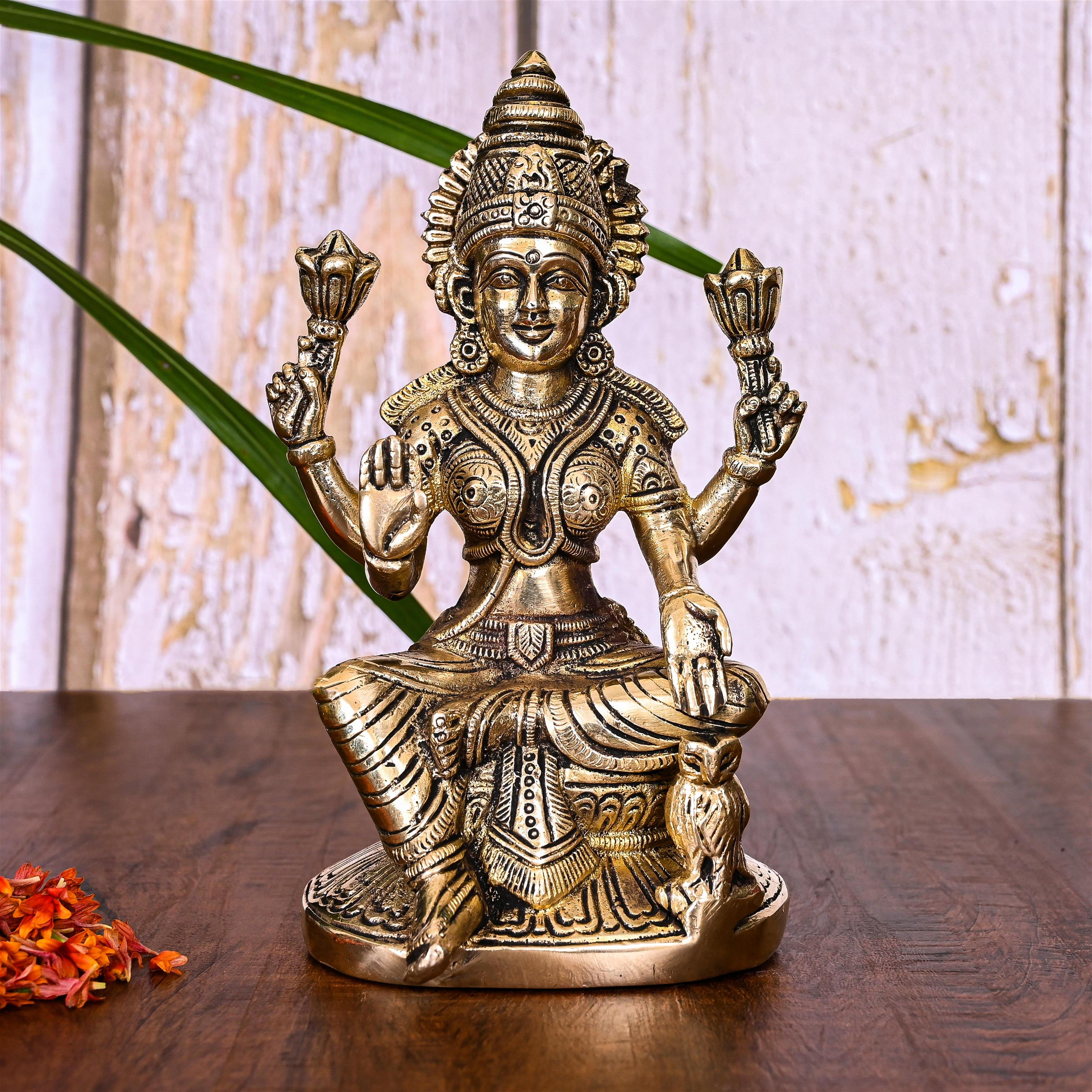 Brass Goddess Sitting Lakshmi Idol (6.8 Inch) Vedansh Craft