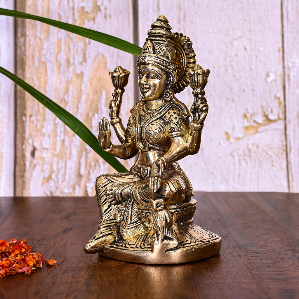 Brass Goddess Sitting Lakshmi Idol (6.8 Inch) Vedansh Craft