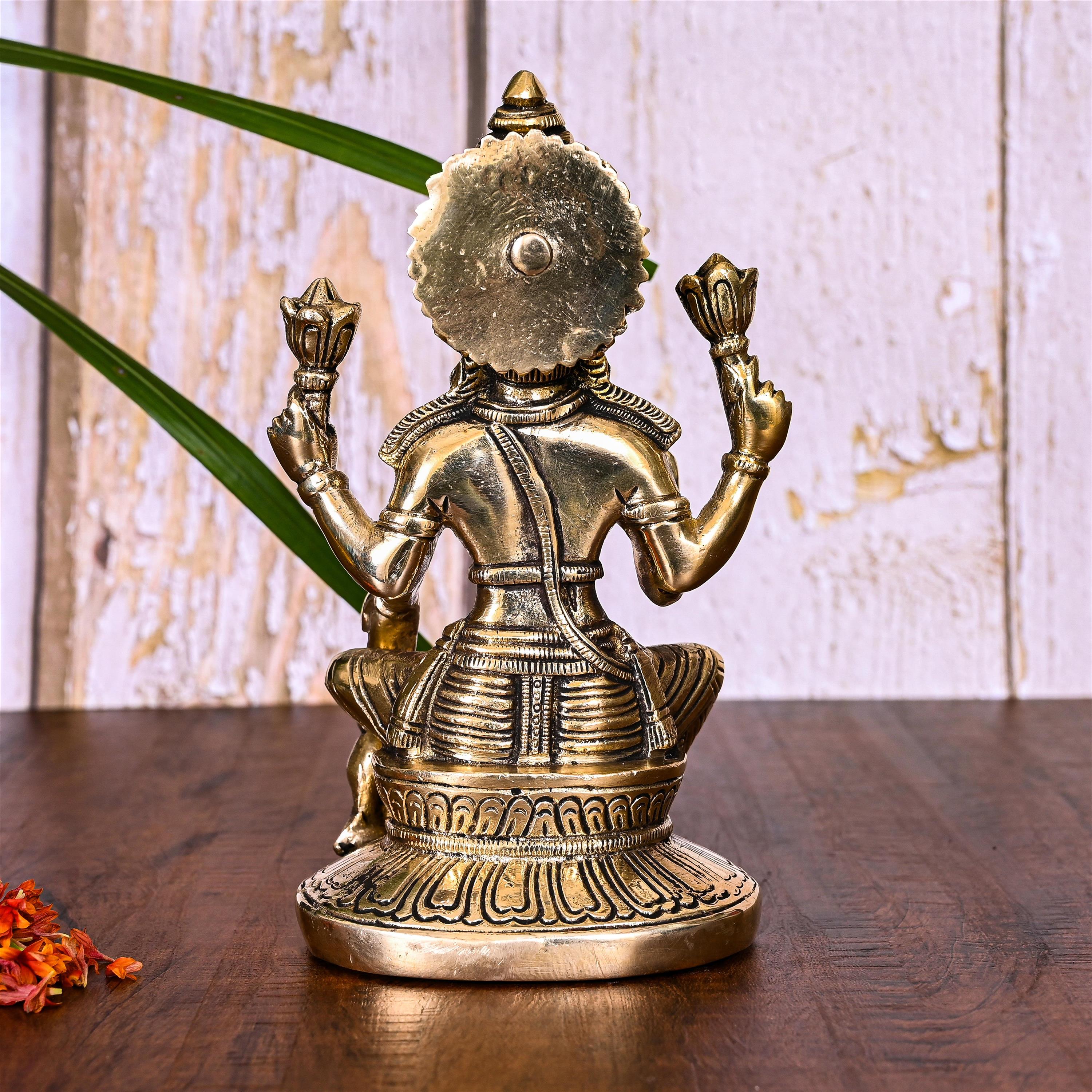 Brass Goddess Sitting Lakshmi Idol (6.8 Inch) Vedansh Craft