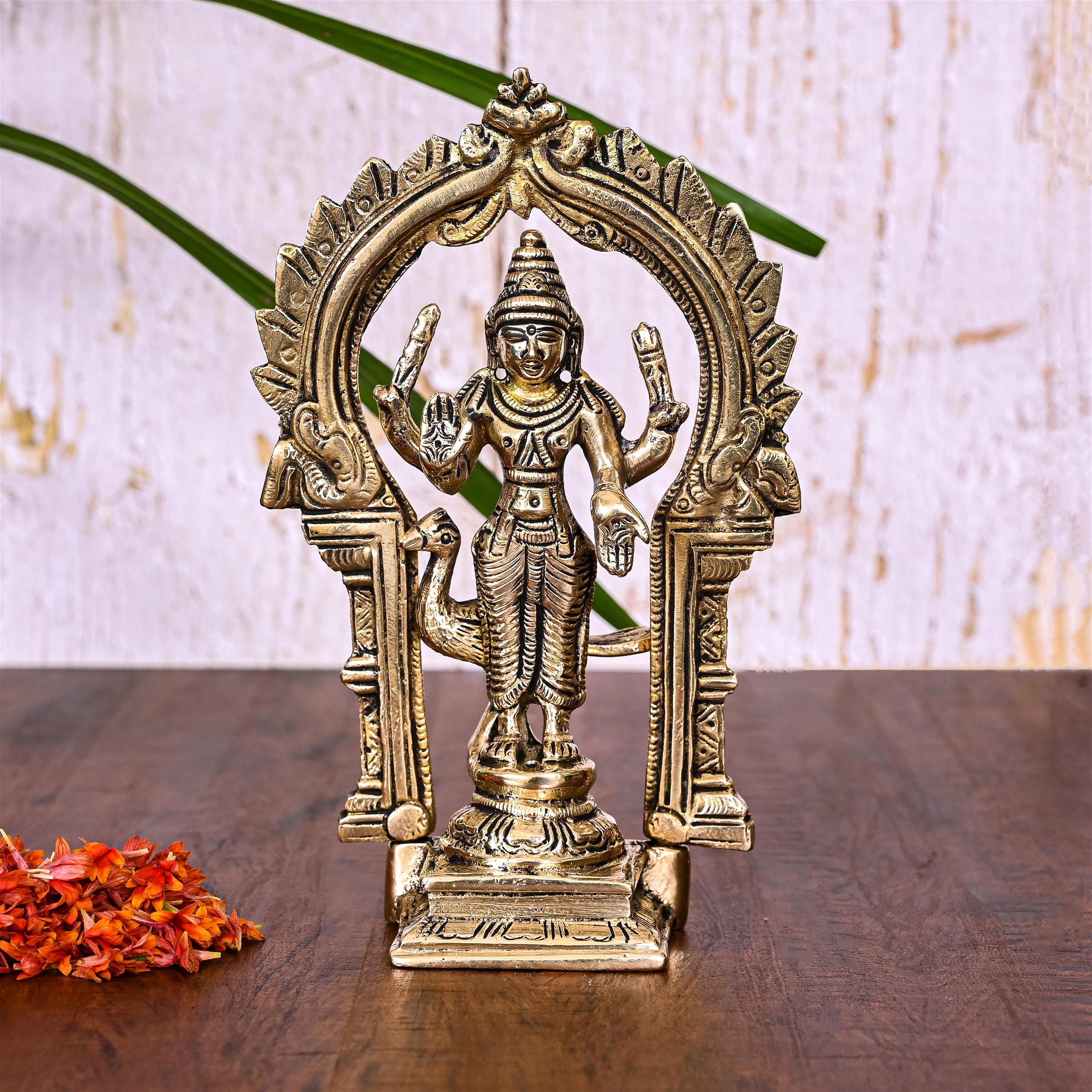 Brass Standing Lord Murugan/Kartikeya Frame Idol (6.5 Inch) Vedansh Craft