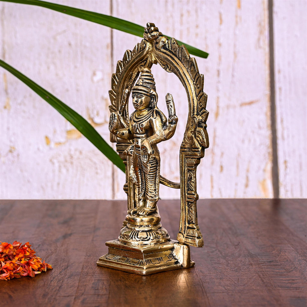 Brass Standing Lord Murugan/Kartikeya Frame Idol (6.5 Inch) Vedansh Craft