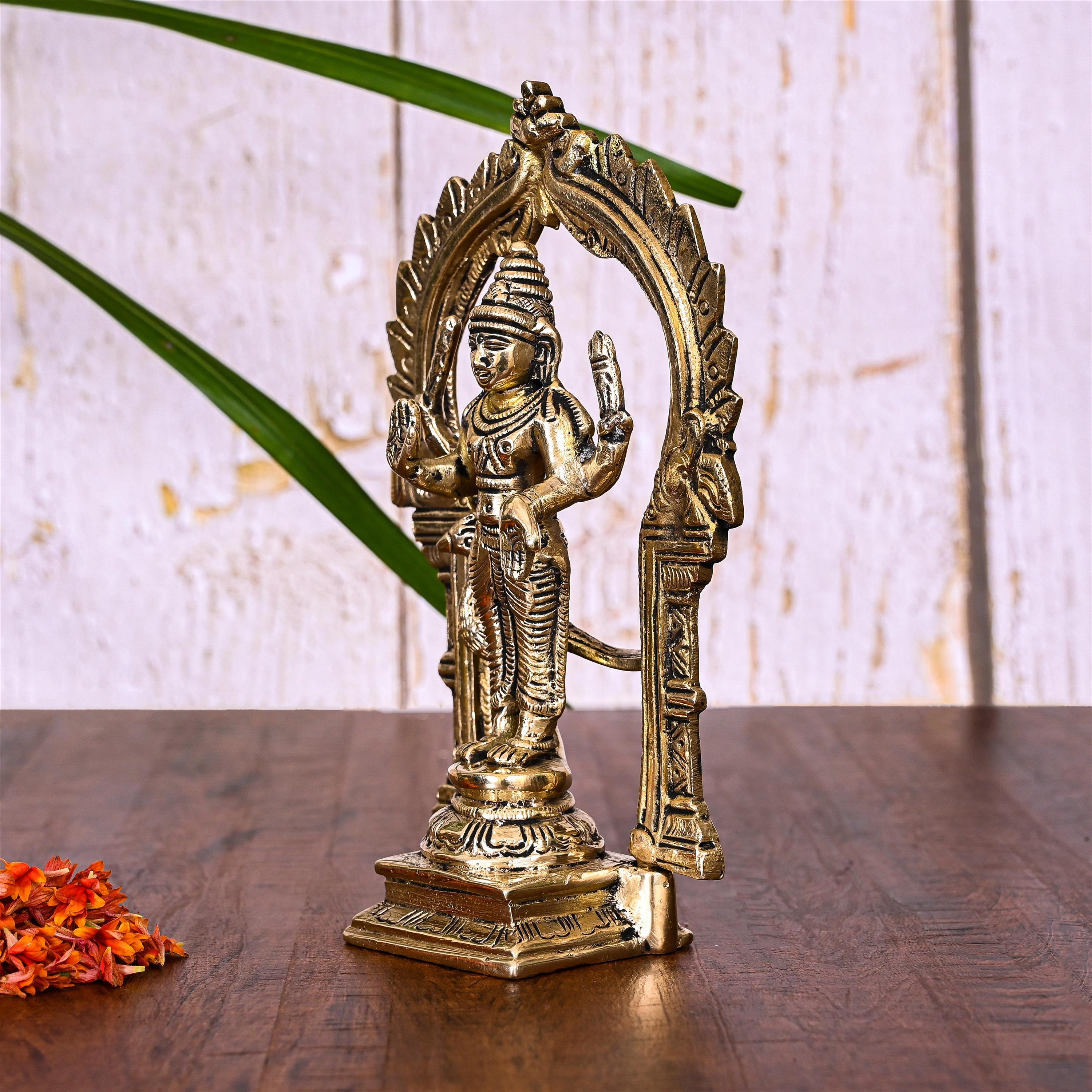 Brass Standing Lord Murugan/Kartikeya Frame Idol (6.5 Inch) Vedansh Craft