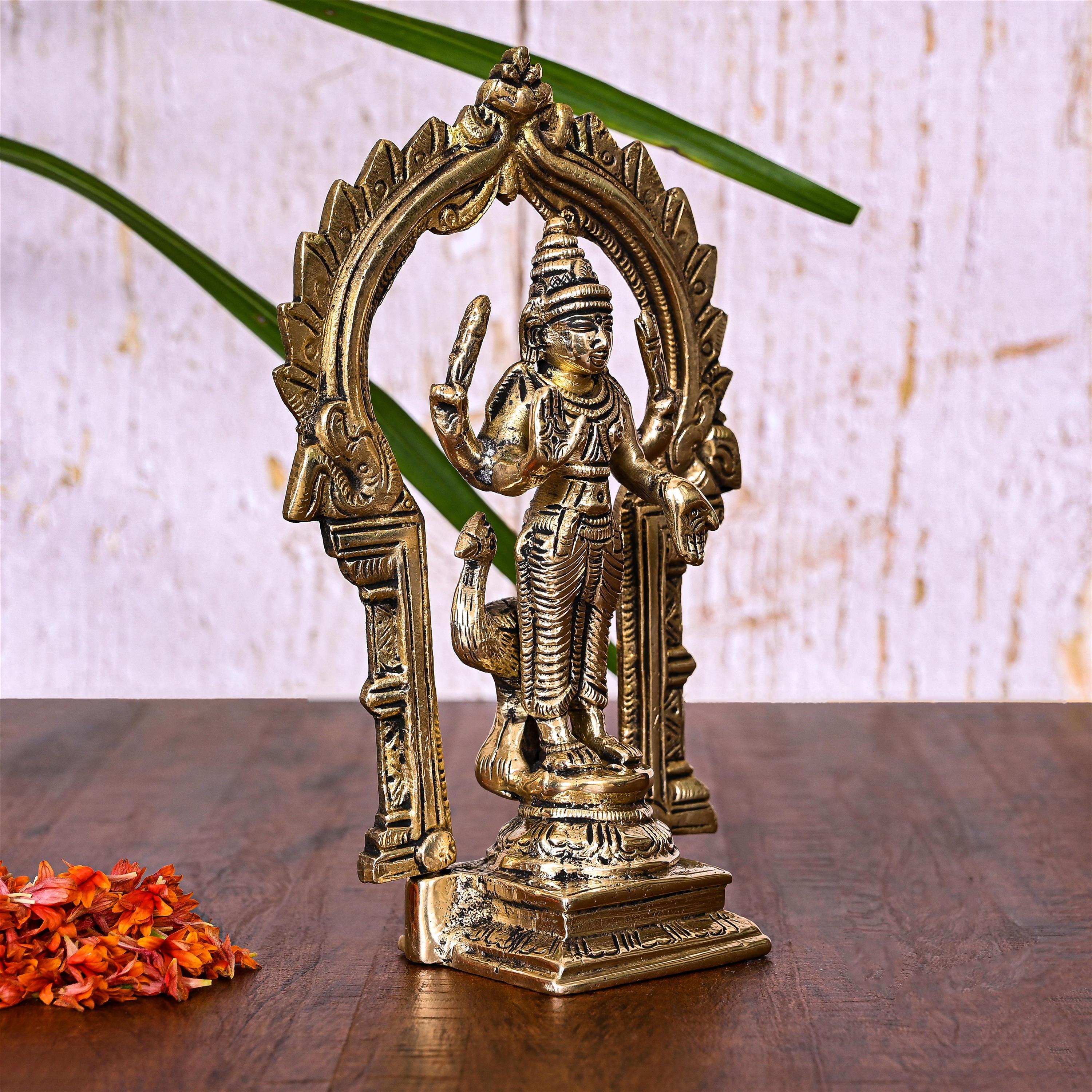 Brass Standing Lord Murugan/Kartikeya Frame Idol (6.5 Inch) Vedansh Craft