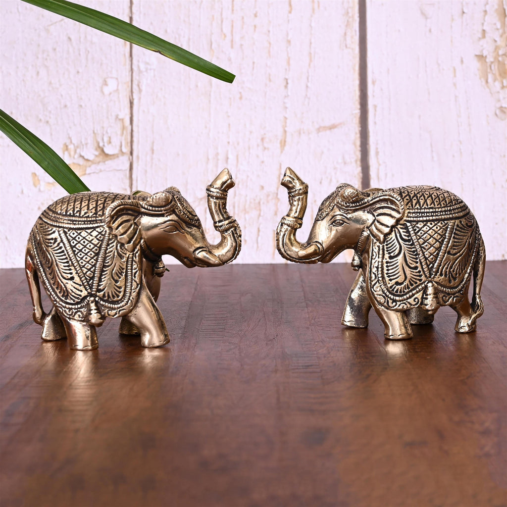 Brass Elephant Statue Pair (3.5 Inch) Vedansh Craft