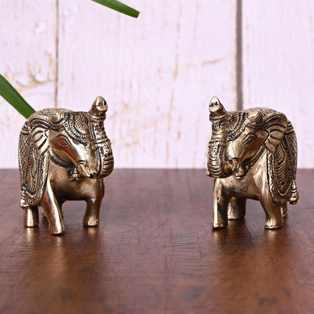 Brass Elephant Statue Pair (3.5 Inch) Vedansh Craft