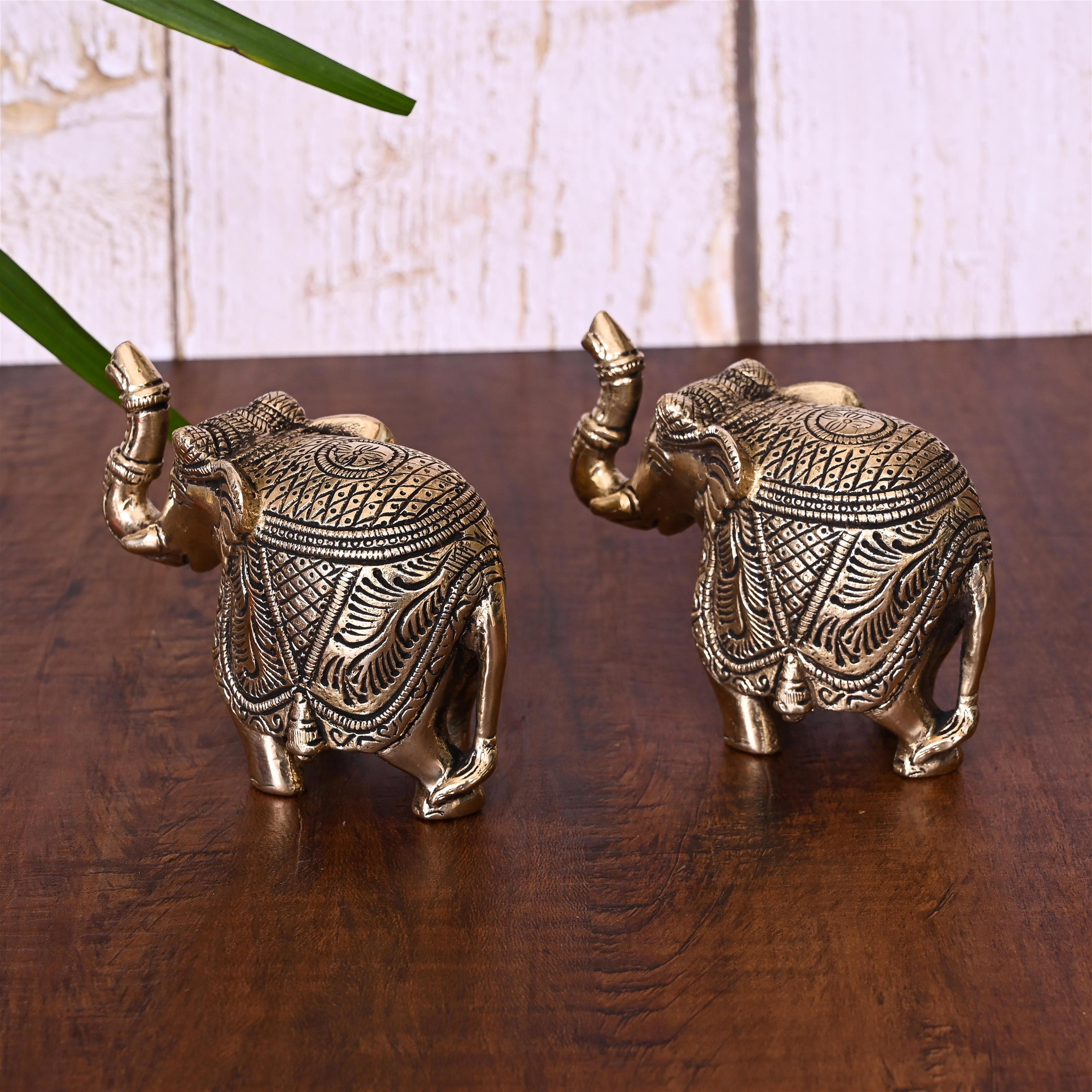 Brass Elephant Statue Pair (3.5 Inch) Vedansh Craft