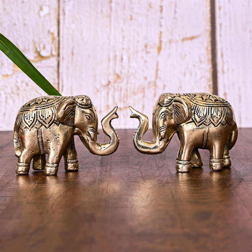 Brass Elephant Statue Pair (2.2 Inch) Vedansh Craft