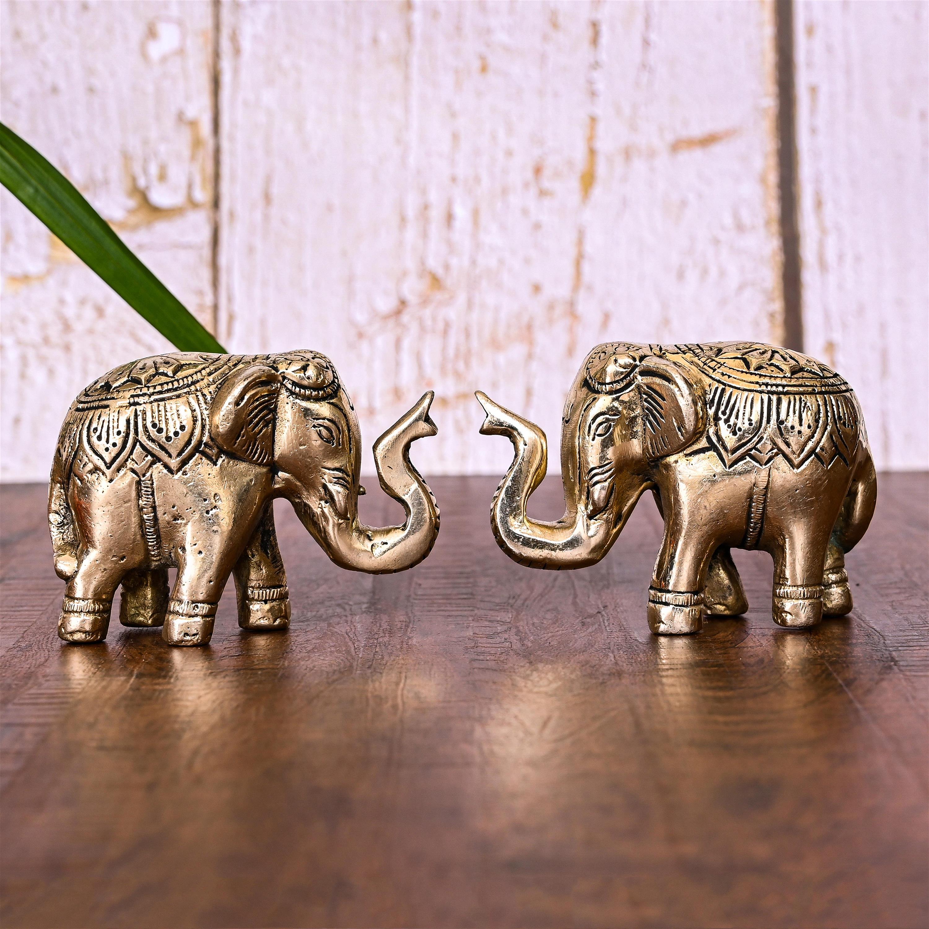 Brass Elephant Statue Pair (2.2 Inch) Vedansh Craft