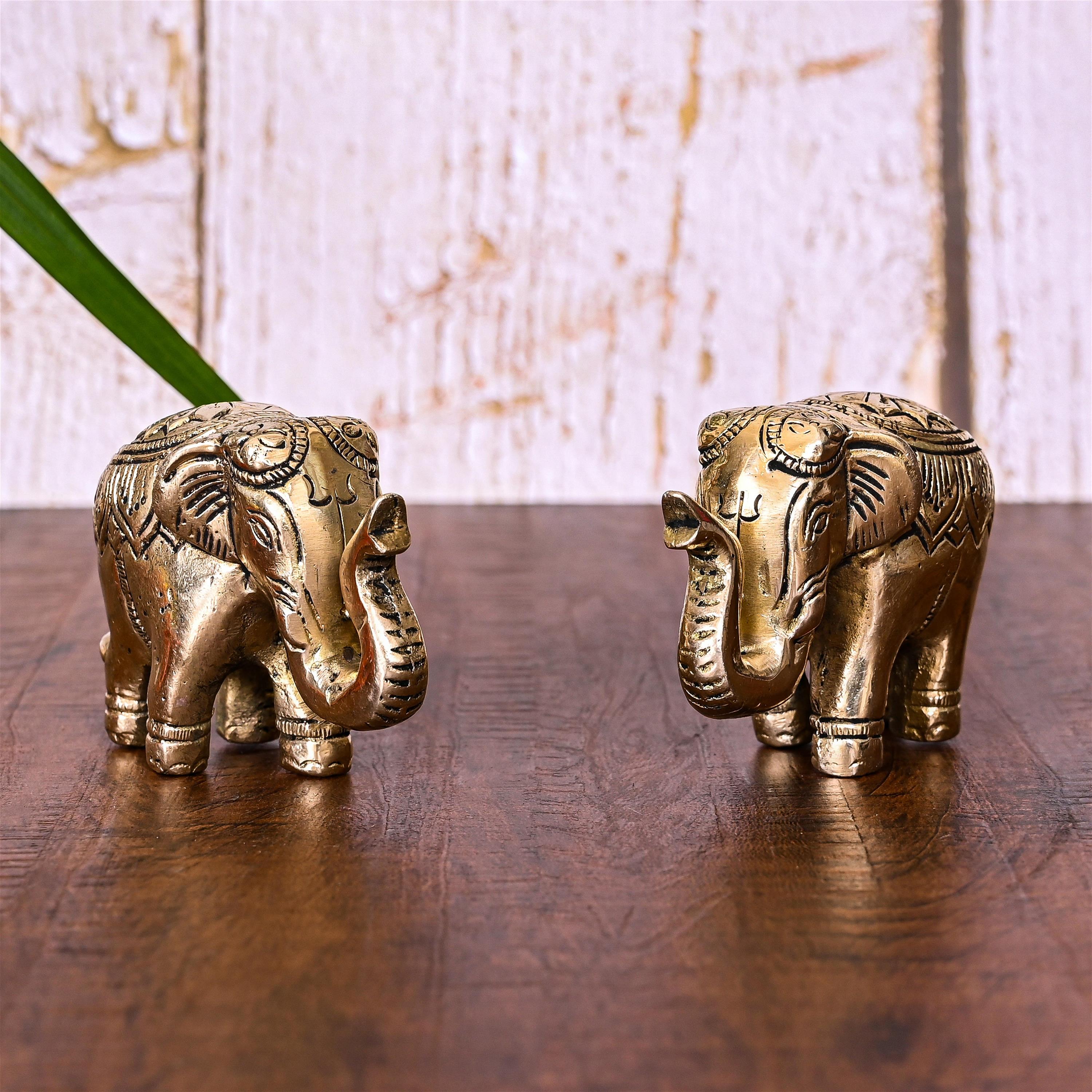 Brass Elephant Statue Pair (2.2 Inch) Vedansh Craft
