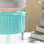 Glass Tumbler With Dual Flip Lid Blue 350ml Nestasia