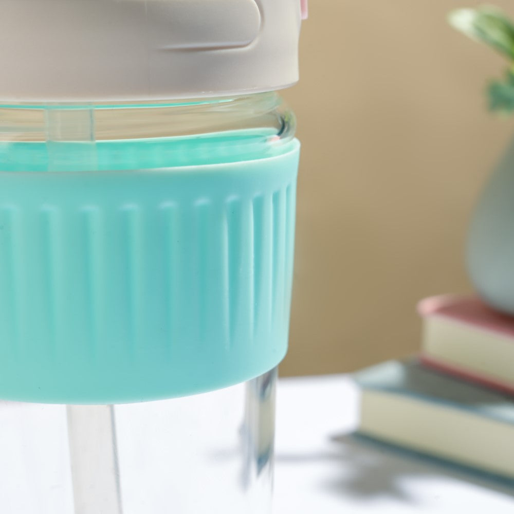 Glass Tumbler With Dual Flip Lid Blue 350ml Nestasia