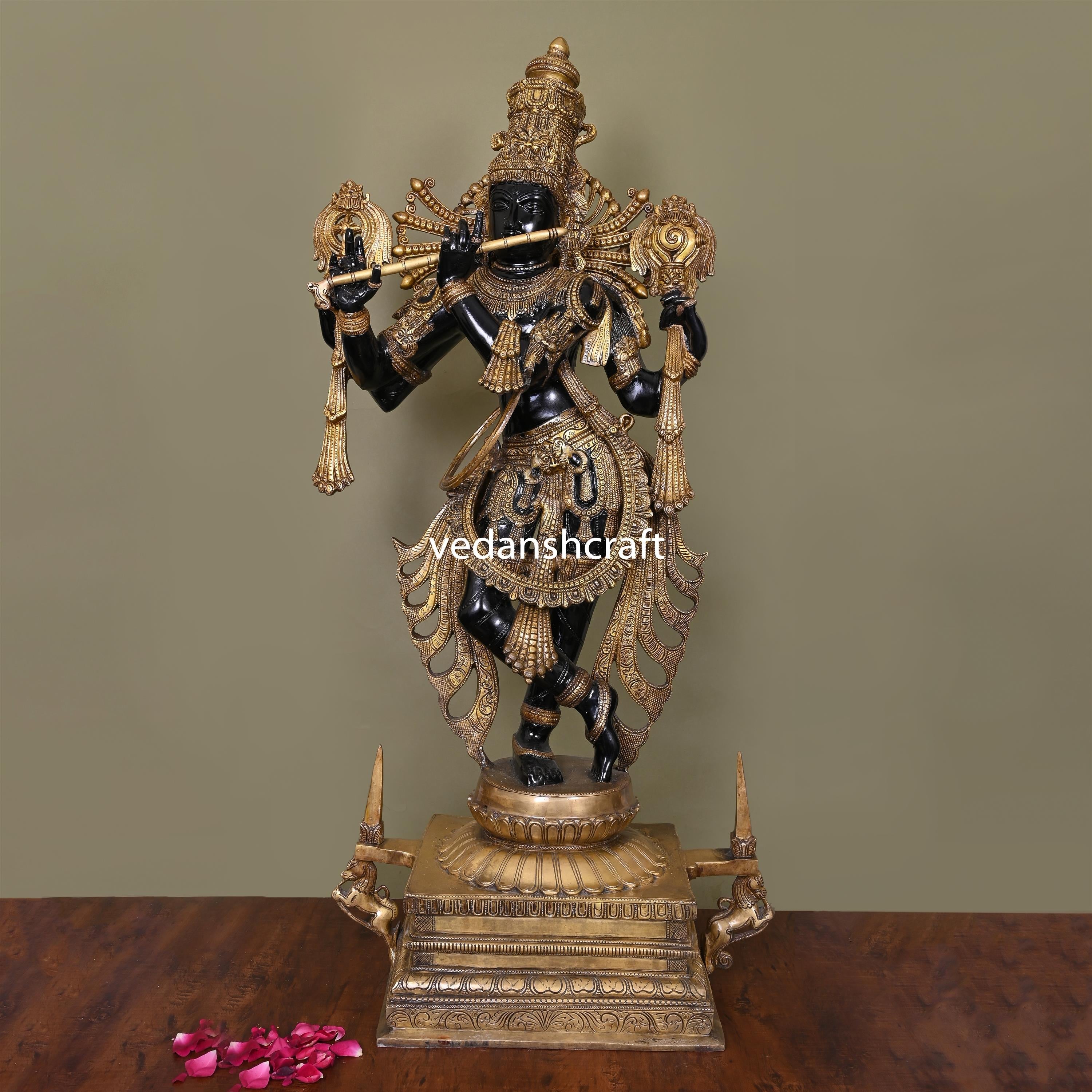 Brass Standing Krishna Statue/Idol (41 Inch) Vedansh Craft