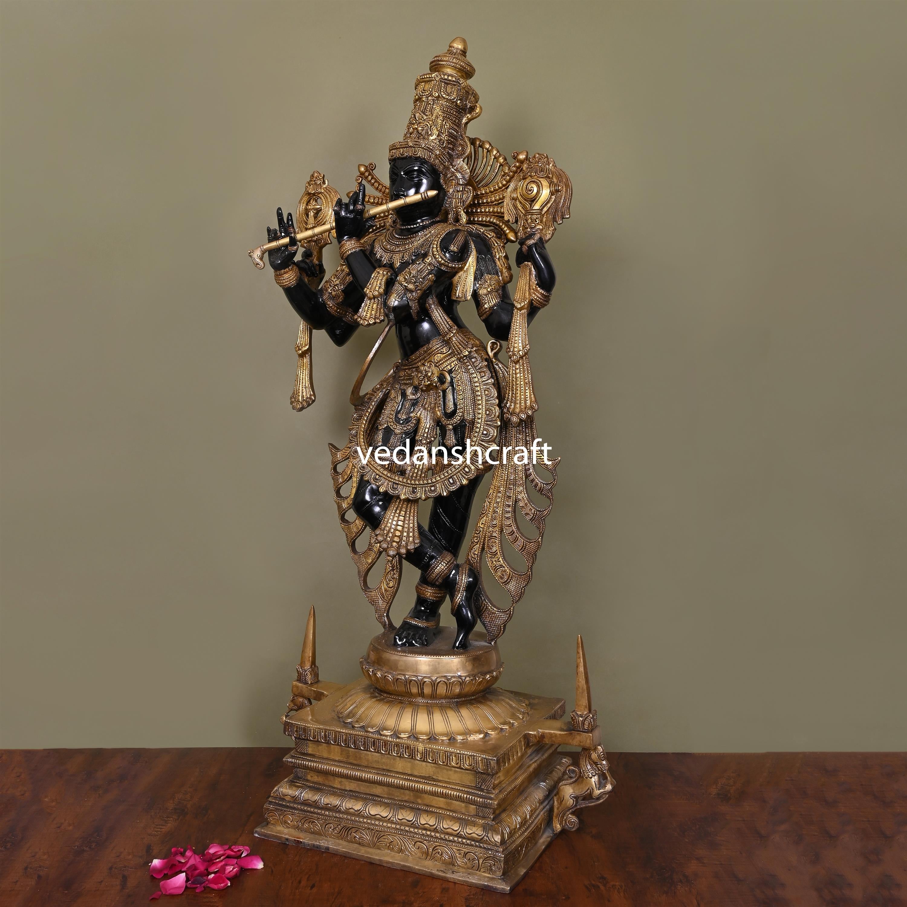 Brass Standing Krishna Statue/Idol (41 Inch) Vedansh Craft