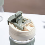 Glass Tumbler With Dual Flip Lid Grey 350ml Nestasia