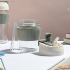 Glass Tumbler With Dual Flip Lid Grey 350ml Nestasia