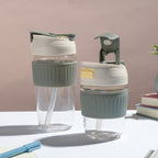 Glass Tumbler With Dual Flip Lid Grey 350ml Nestasia