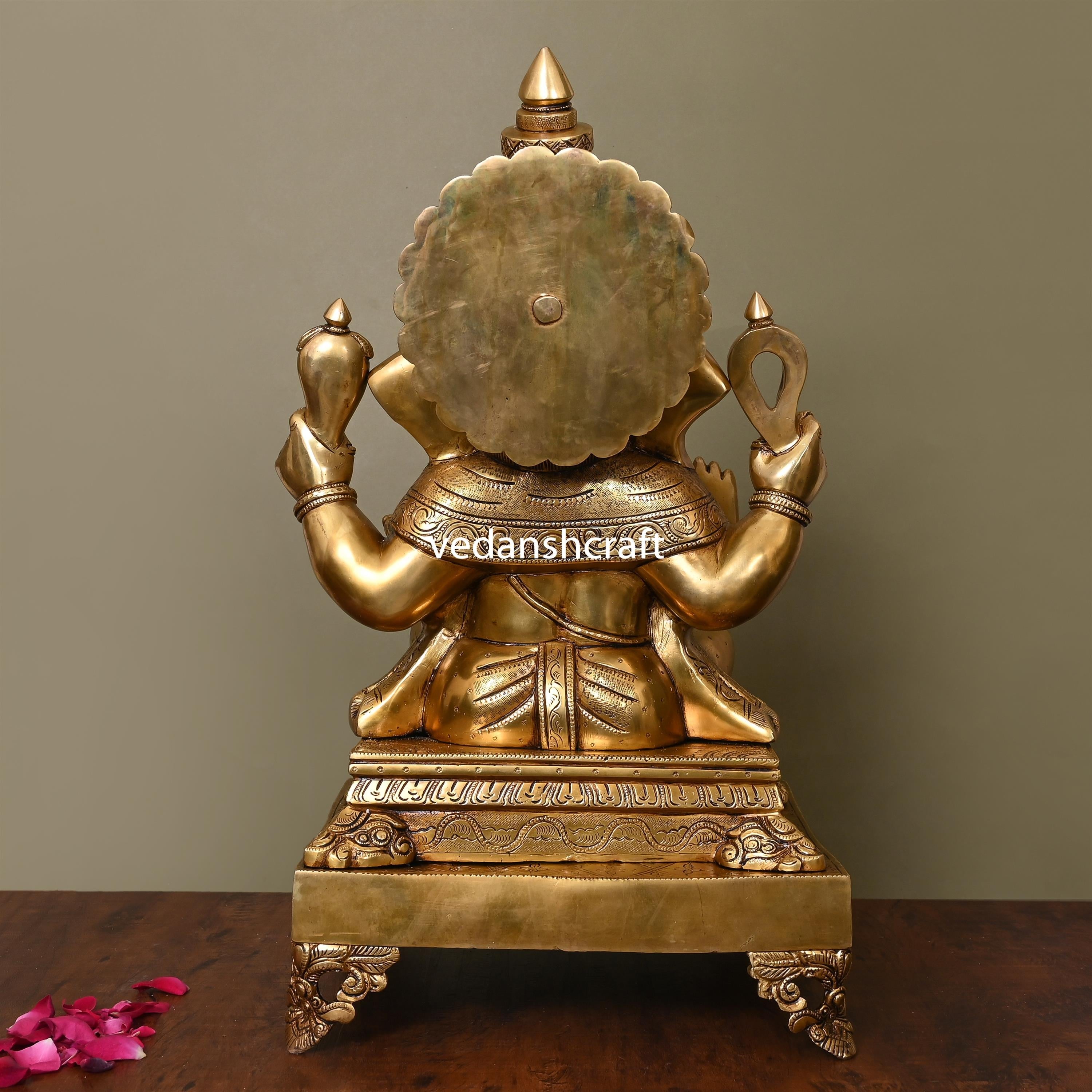 Brass Superfine Chowki Sitting Ganesha Idol (20 Inch) Vedansh Craft