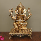 Brass Superfine Lord Sitting Ganesha Idol (13.8 Inch) Vedansh Craft